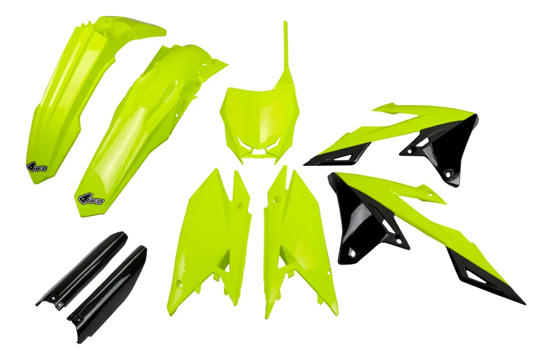 UFO kompletní sada plastů (FULL KIT) s kryty tlumičů SUZUKI RMZ 250 19-25, RMZ 450 18-25 barva žlutá fluorescenční (UFO kompletní sada plastů (FULL)