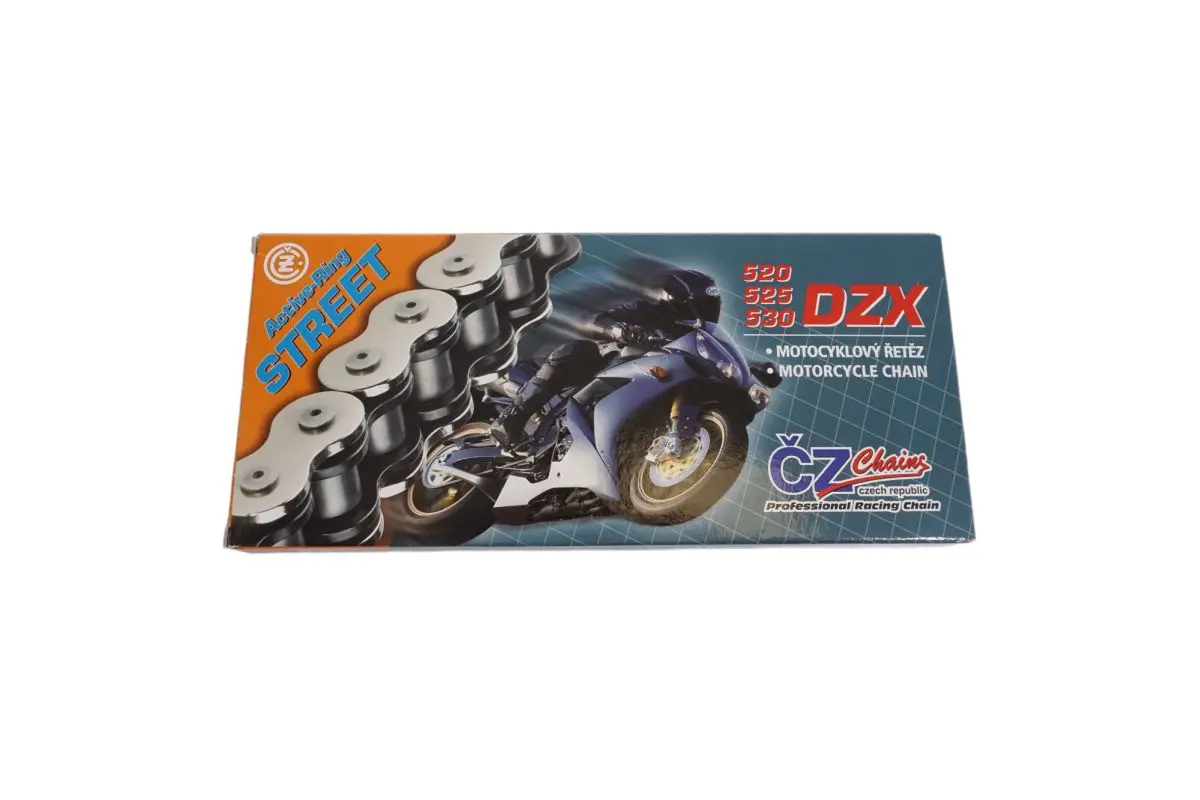 CZ hnací řetěz 525 DZX (108 článků) ACTIVE RING (X-RING) chrom do 1000 ccm + spojka (CZ hnací řetěz 525 DZX (108 článků) ACTIVE RING (X-RING) chrom)