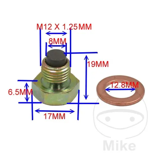 JMP magnetický olejový výpustný šroub M12X1.25 s těsnícím kroužkem ARCTIC CAT/TEXTRON DVX 400 2WD 04-08, BETA RE 125 10-17, RR 125 AC 4T ENDURO