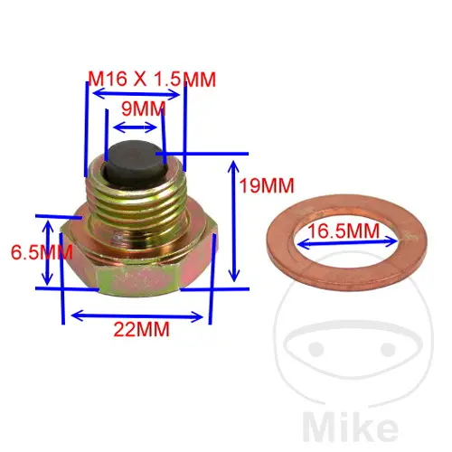 JMP magnetický olejový výpustný šroub M16X1.50 s těsnícím kroužkem APRILIA DORSODURO 750 SMV 08-13, DORSODURO 750 SMV ABS 09-17, DORSODURO 750 SMV