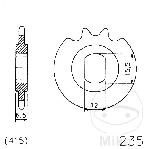 Esjot ozubené kolečko 15Z pro řetěz 415 podélný otvor 12/15.5 HERCULES HR2 25 HOBBY RIDER 2-RYCHLOSTNÍ STUPEŇ 74-79, JOGGING 25 2-RYCHLOSTNÍ STUPEŇ