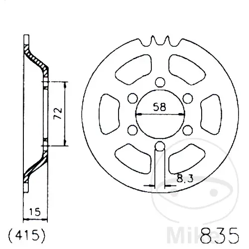 Esjot rozeta 45Z typ 415 černá Vnitřní průměr 058 rozteč děr 072 ZÜNDAPP C 50 SPORT 76-78, CX 25 82-84, HAI 25 25 80-82, ZD 20 25 76-80, ZD 25 25 TS