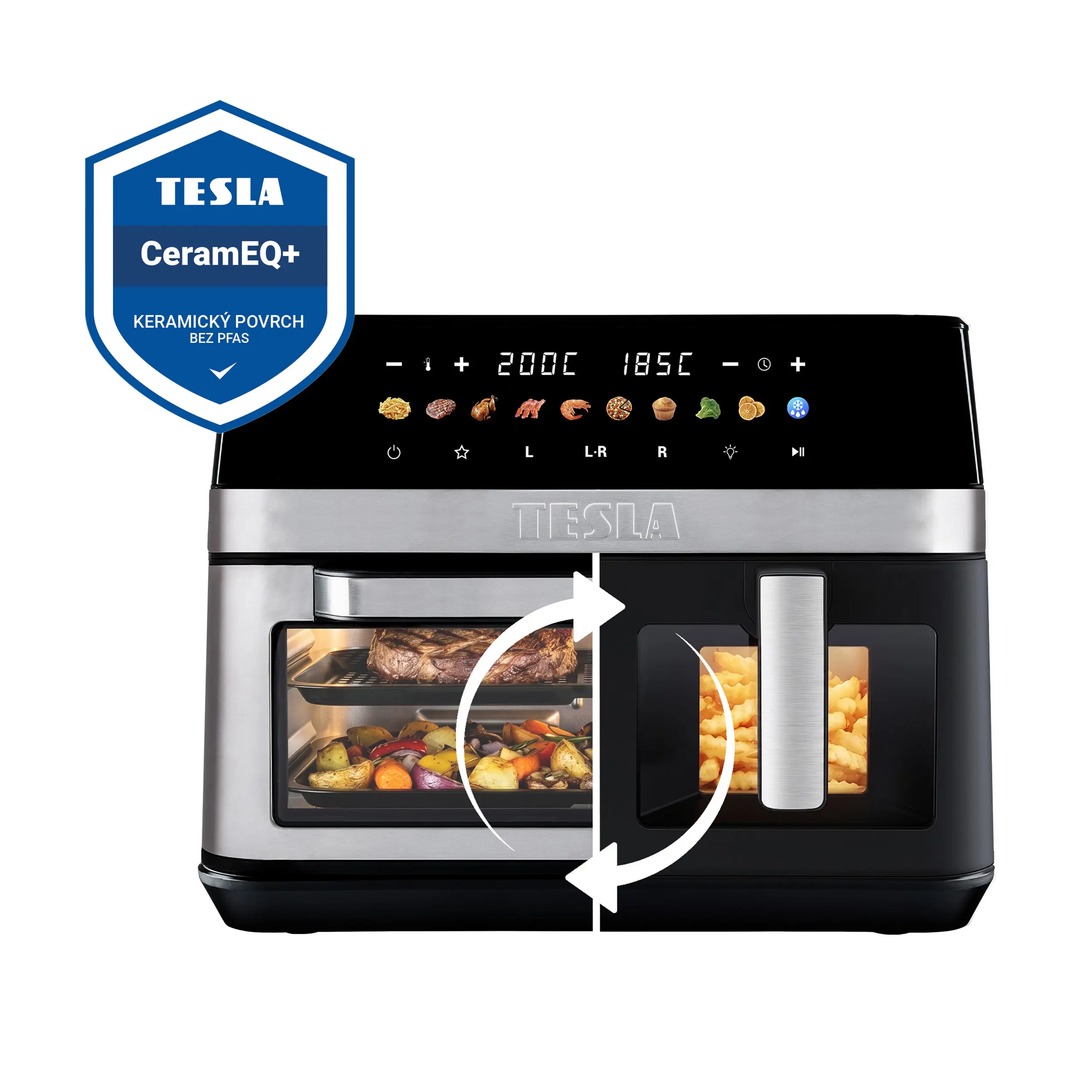 TESLA AirCook DualZone Q787 XXL Deluxe - multifunkční duální digitální horkovzdušná fritéza 2v1