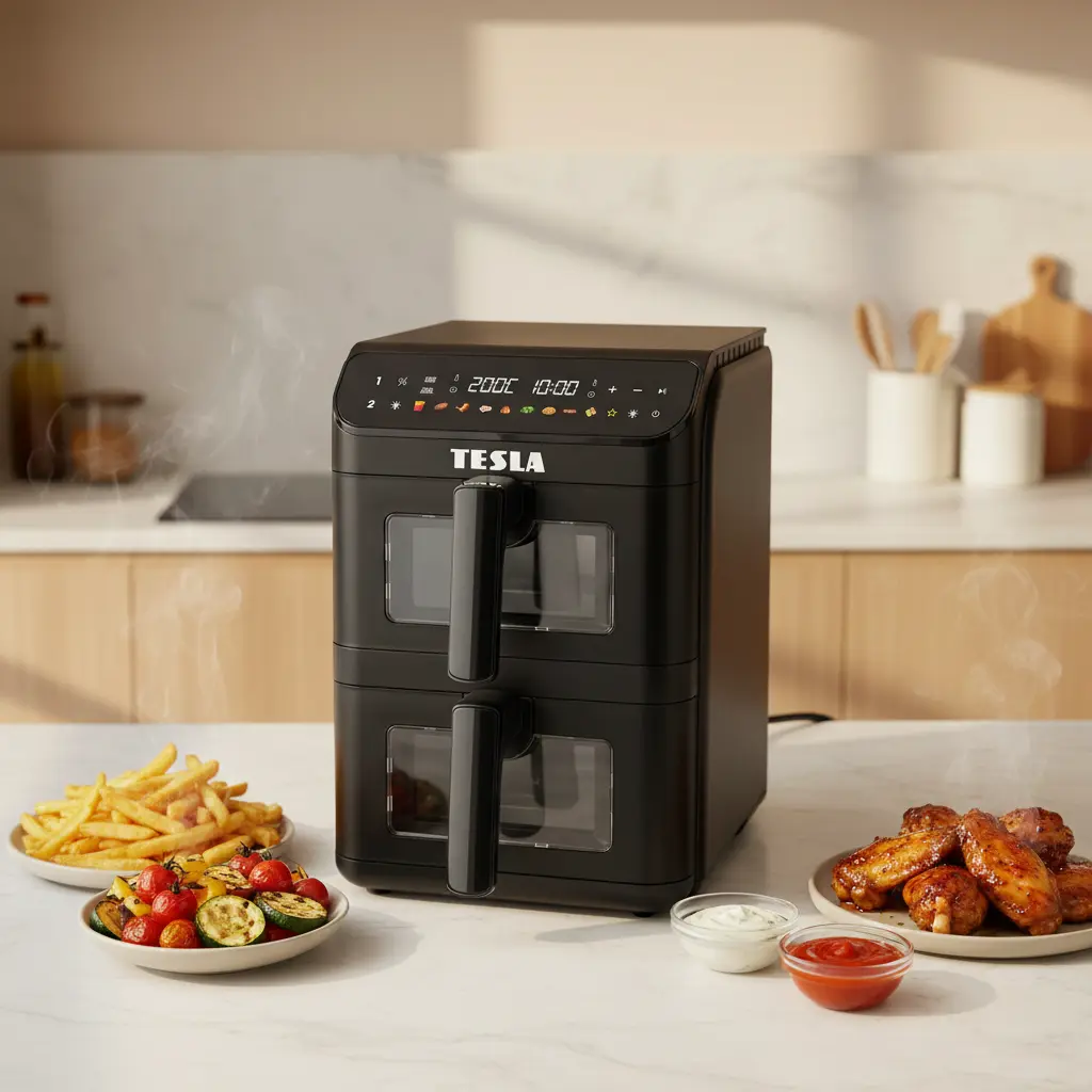 TESLA AirCook DualZone Q670 XXL - multifunkční duální digitální horkovzdušná fritéza