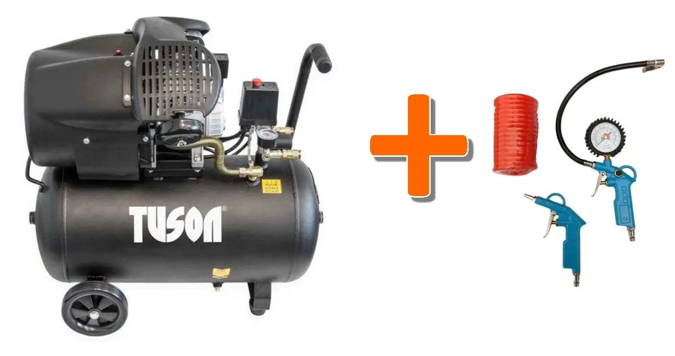 Olejový kompresor dvoupístkový 2,2kW, 3,0HP, 50l TUSON 130024 + Pneu sada 3 dílná WJ002030