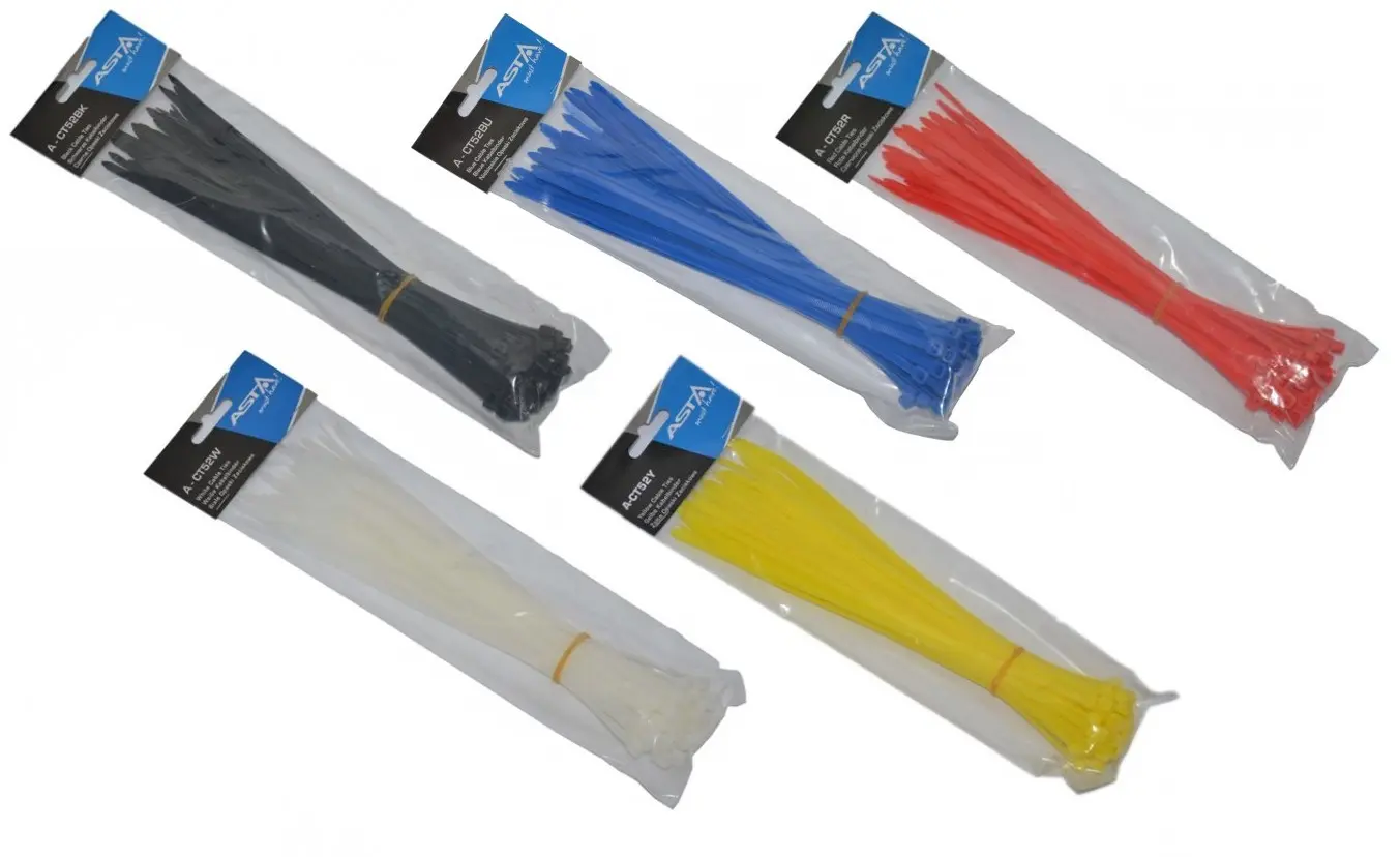 Stahovací pásky 5 x 250 mm, 50 kusů, různé barvy - ASTA, Barva: černá