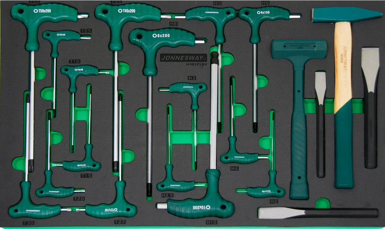 Modul - ruční nářadí - nástrčné klíče Imbus a Torx, kladiva, 21 ks - JONNESWAY H10121SV