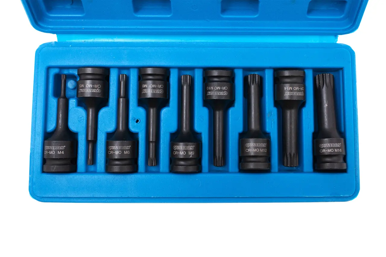 Sada zástrčných úderových hlavic XZN, 1/2", M4 - M16, 9 kusů - QUATROS QS50010