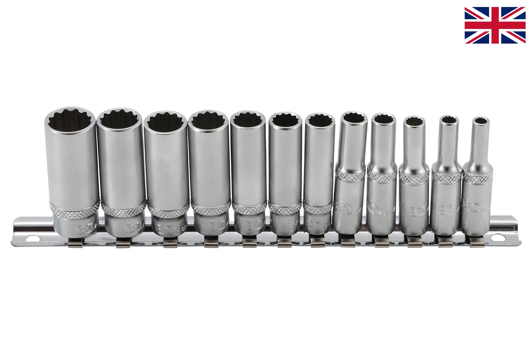 Nástrčné hlavice 1/4", palcové 5/32" - 9/16", 12hranné, prodloužené, sada 12 ks - BGS 2757