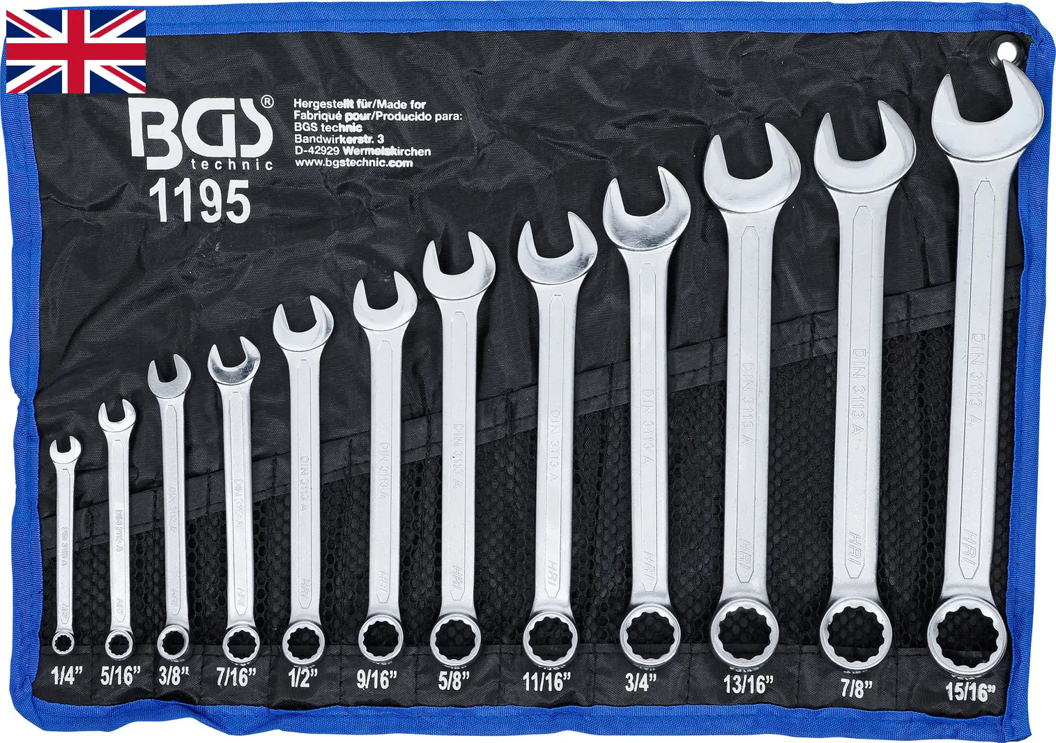 Klíče očkoploché palcové, velikosti 1/4” až 15/16”, sada 12 ks - BGS 1195
