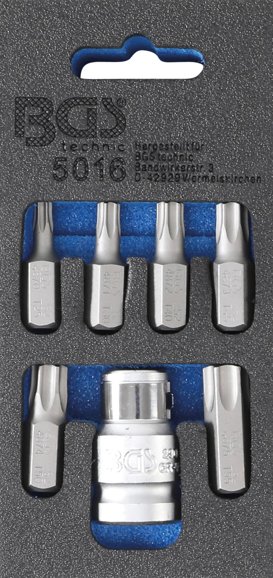 Bity šroubovákové TORX, T25 - T55, s adaptérem 1/2", sada 7 dílů - BGS 5016