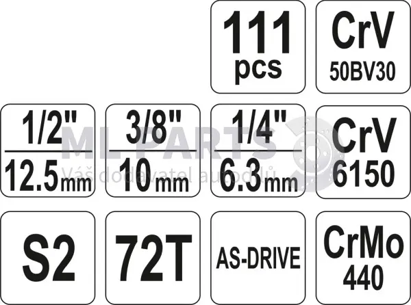 zes. narzędziowy 1/4" 3/8" 1/2 zes. narzędziowy 1/4" 3/8" 1/2" 111cz.