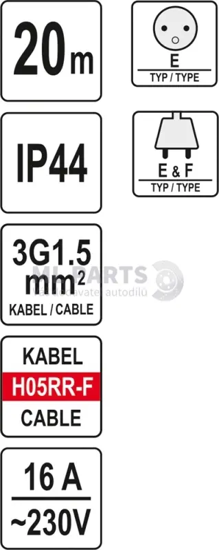 przedłużacz bębnowy 20m przewód 3x1.5mm2