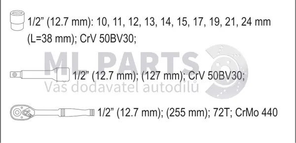 Gola sada 1/2", 12 kusů YATO YT-38671