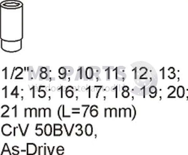 Sada dlouhých nástavců 8-21 mm 1/2" 14 kusů YATO YT-5539