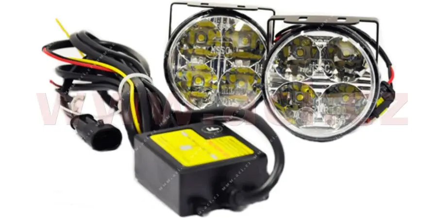 přídavná světla LED pro denní svícení 12 V, 4x SMD v každém světle, kulatá - průměr 70 mm sada vč. kabeláže