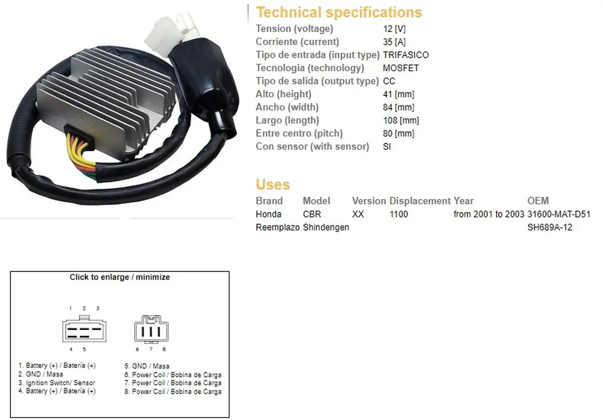 DZE regulátor napětí HONDA CBR 1100XX 01-03 (SH689A-12) (31600-MAT-D51) (ESR685) ( )
