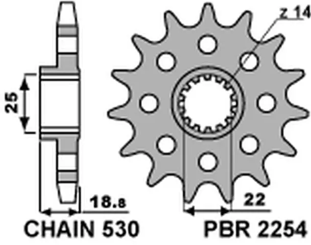 PBR řetězové kolečko přední 2254 14 18NC DUCATI 1200 MULTISTRADA 10-15, (ŘETĚZ 530) (MADE IN ITALY) ( )