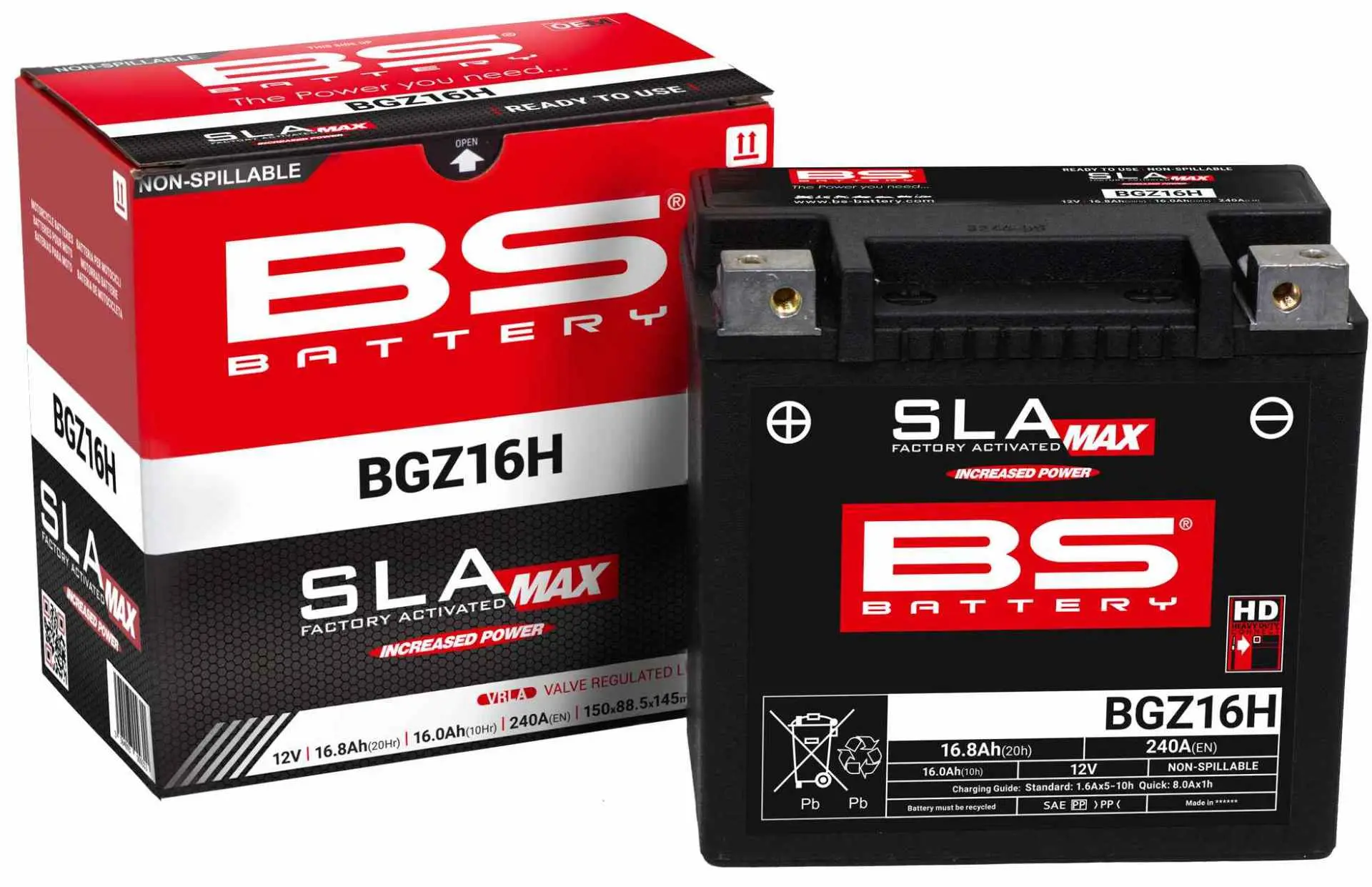 BS akumulátor BGZ16H MAX (FA) (YTX14H,YTX14,YTX14-BS) 12V 16AH 150X88,5X145 bezúdržbový - plněný (zvýšený startovací proud) (240A) (HARLEY-DAVIDSON)
