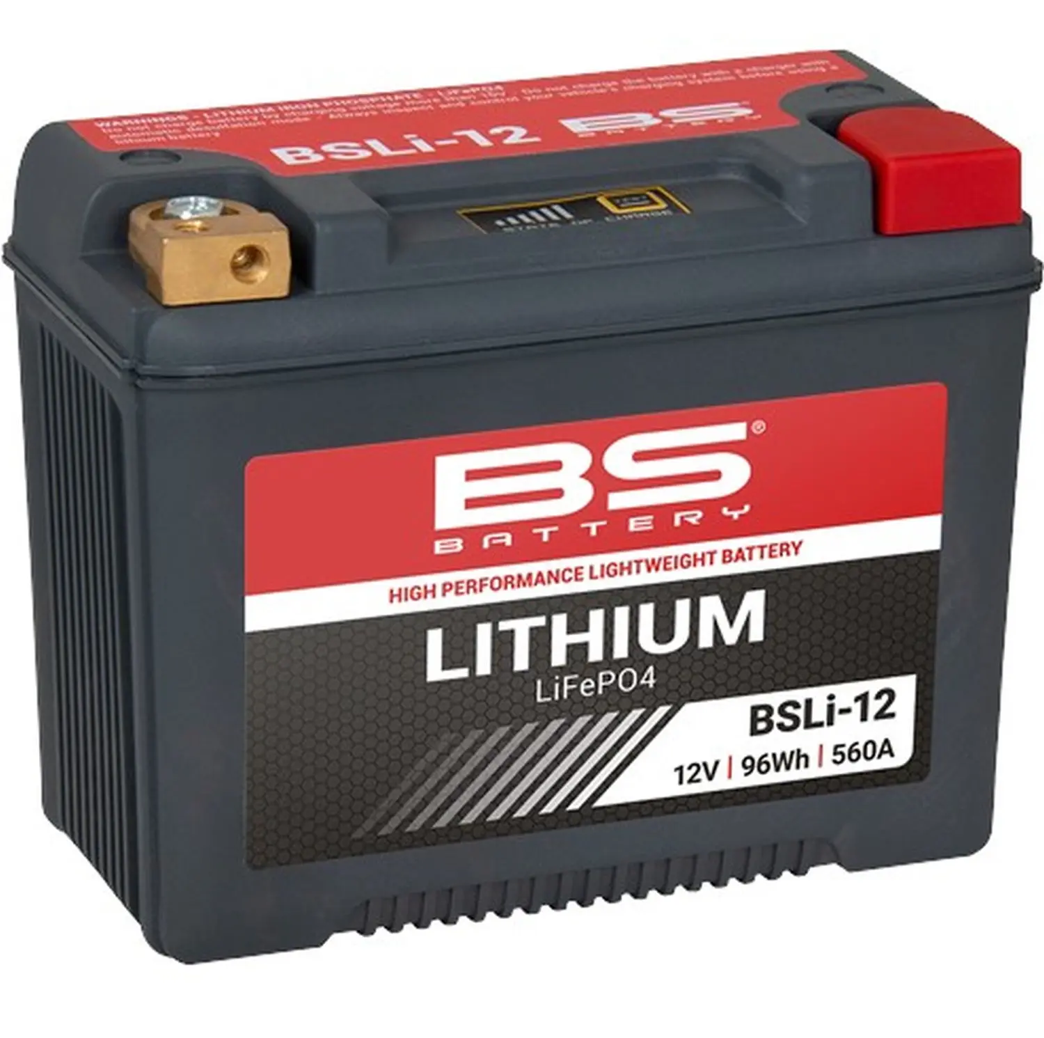 BS akumulátor lithium-iontový s indikátorem nabití LIFEPO4 BSLI-12 (165X86X130) (12,8V,560A,96WH,8AH)