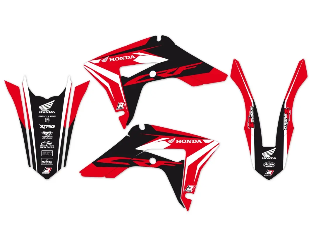 BLACKBIRD sada samolepek (dýhy) + potah sedla HONDA CRF 250R 18-21, CRF 450R 17-20, CRF 450X 17-24 DREAM 4 barva červená černá ( )