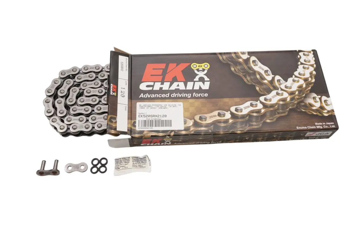 EK hnací řetěz EK520SRX2 112 QX-RING (DO 750ccm/90km) (112 článků) vyrobeno v Japonsku nýtovací spojka ( )