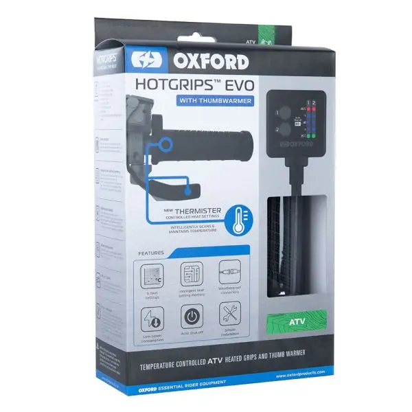 OXFORD gripy vyhřívané na čtyřkolku EVO ATV s ovládacím panelem, termostatem a ohřevem palce na řídítka 22mm délka 120-130mm (EL) ( )