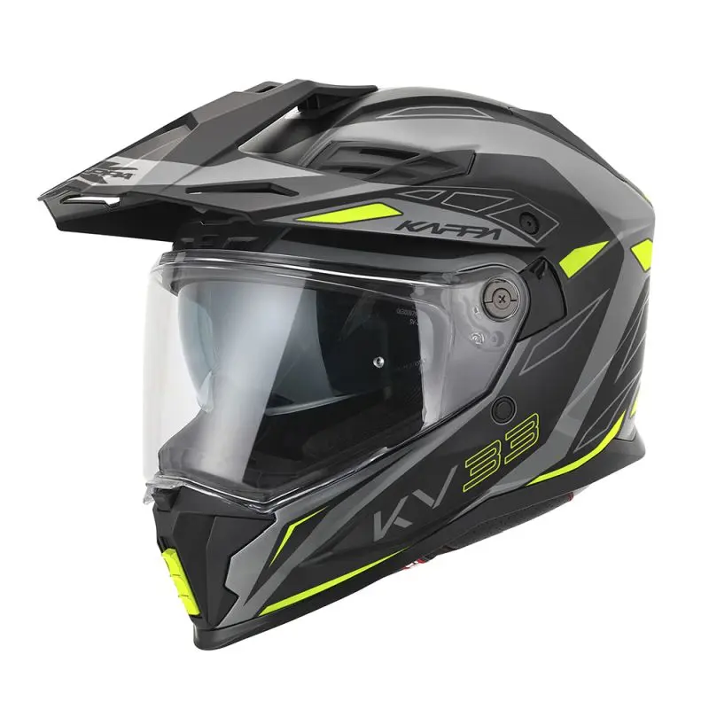 KAPPA přilba KV33 GRAPHIC WIZZARD ENDURO DUAL OFF ROAD se štítem i krycím panelem barva černá šedá žlutá fluo MATT rozměr 61 / XL (homologace ECE