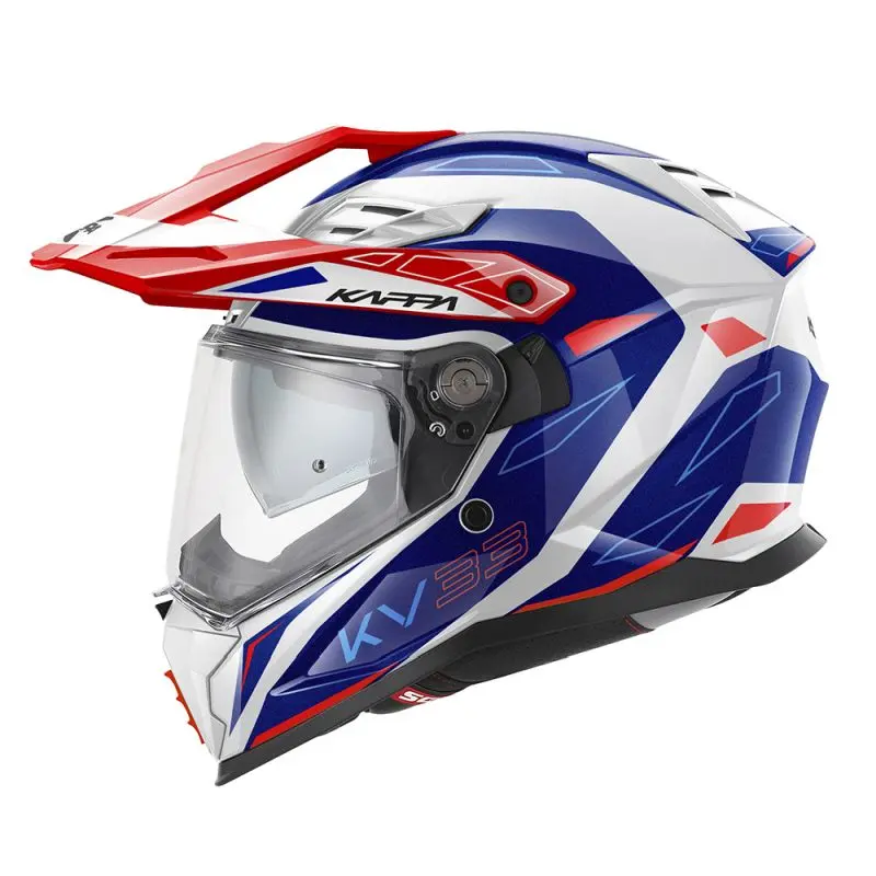 KAPPA přilba KV33 GRAPHIC WIZZARD ENDURO DUAL OFF ROAD se štítem i krycím panelem barva bílá červená modrá rozměr 58 / M (homologace ECE 22R06) ( )