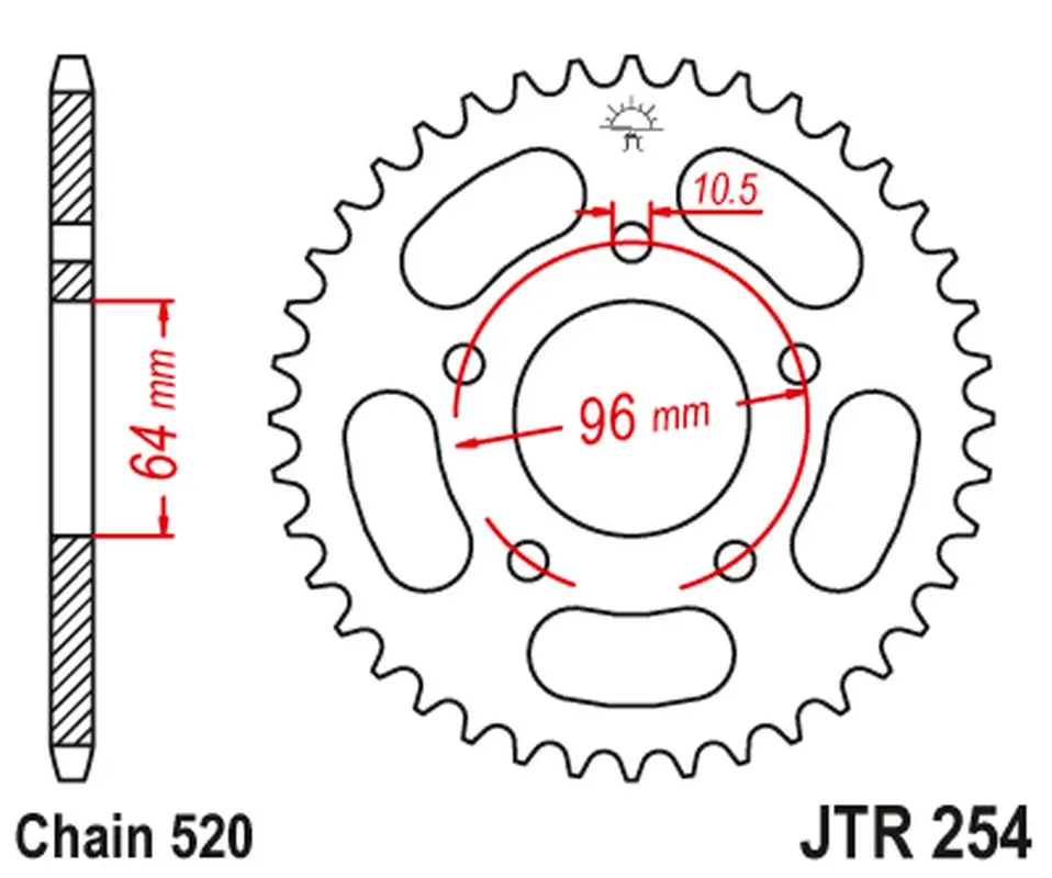 JT zadní řetězové kolečko 254 45 HONDA CBF 250 '04-'07 (25445JT) (JT zadní řetězové kolečko 254 45 HONDA CBF 250 '04-'07 (25445JT))