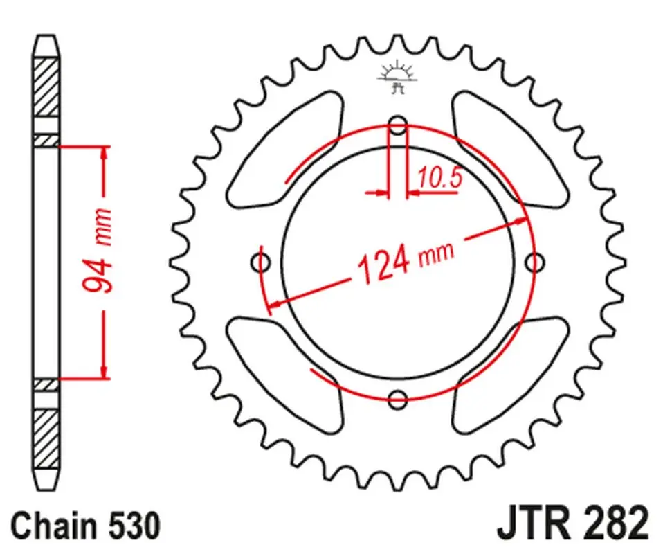 JT zadní řetězové kolečko 282 36 HONDA CB 500F/K '78-'80 (28236JT) (řetěz 530) (JT zadní řetězové kolečko 282 36 HONDA CB 500F/K '78-'80 (28236JT))