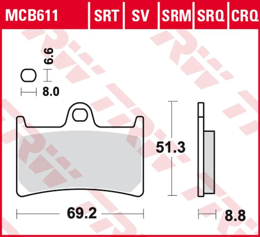 TRW ZF brzdové destičky KH252 KH380 sintrované závodní YAMAHA FZ6 07-10, FZS 600 98-01, MT-07 14-17, TRACER 700 16-, FZ8 10-16, MT-09 16-, TDM 900