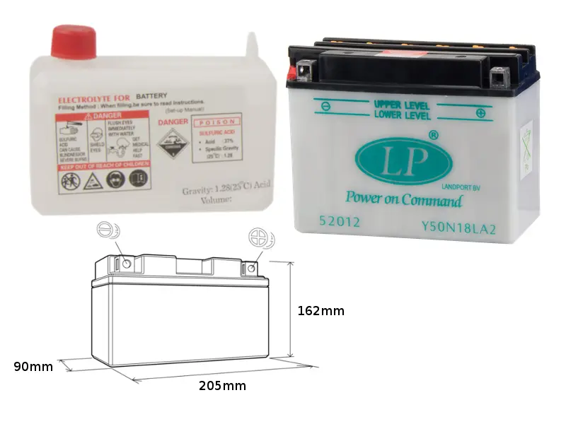 LANDPORT akumulátor Y50-N18L-A2 (MD L50N18LA2) 12V 20AH 206X91X164 (G50N18LA2) obsluhovaný - elektrolyt zvlášť (2) UE48 ( )