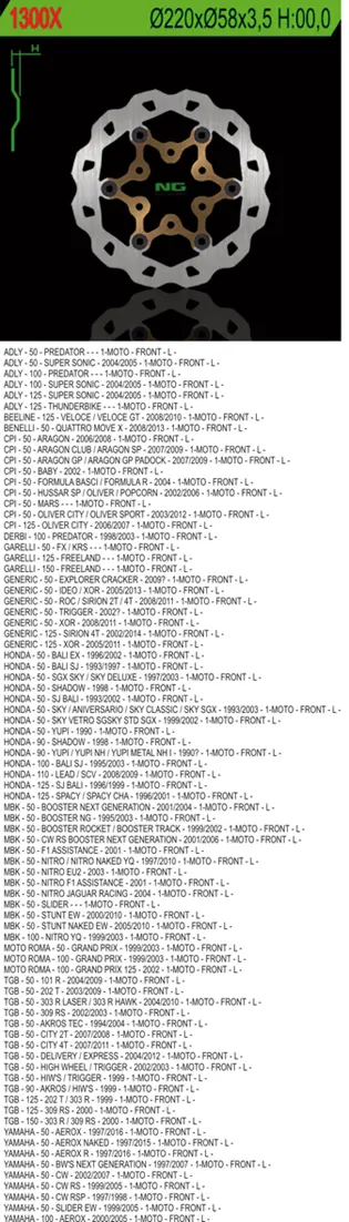 NG přední brzdový kotouč CPI/HONDA/MBK/TGB/YAMAHA (220X58X2,5) (3X10,5mm) WAVE plovoucí ( )