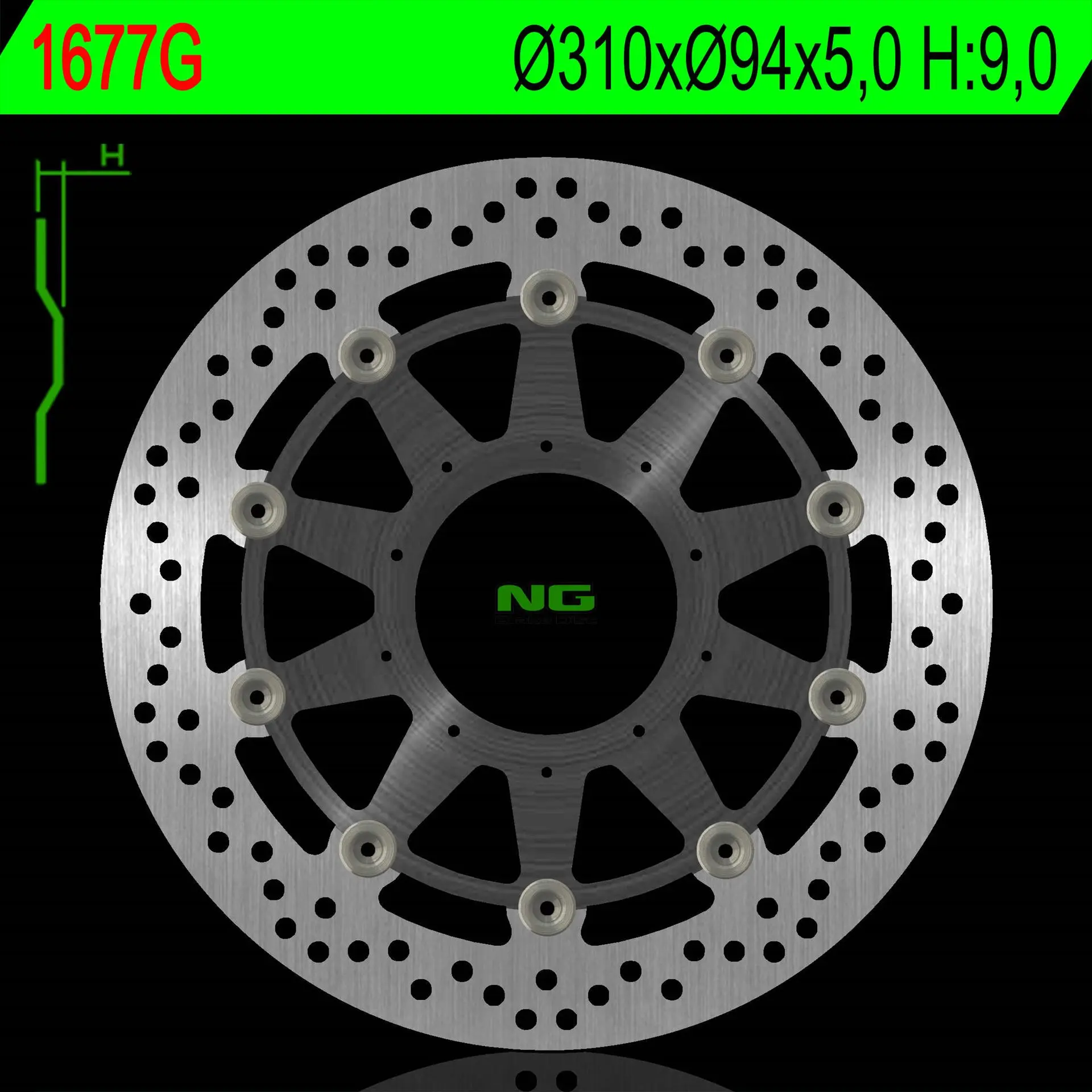 NG přední brzdový kotouč HONDA VFR 800X CROSS RUNNER ABS 15-17, VFR 800F ABS 14-17 (310X94X5) (5X6,5mm) (odsazení 9,0mm) plovoucí (prostředek