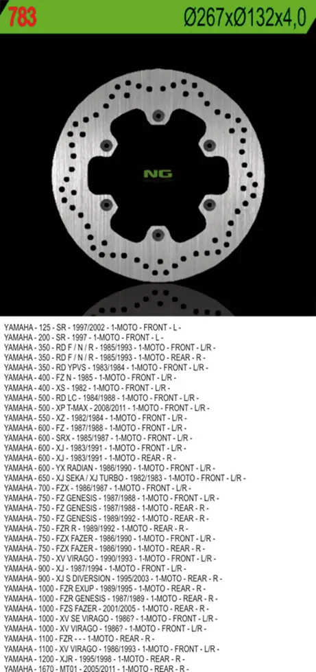 NG přední/zadní brzdový kotouč YAMAHA XJ 600/900, XJR1300, MT01, XV 750/1100 (267X132X4) (6X8,25mm) ( )