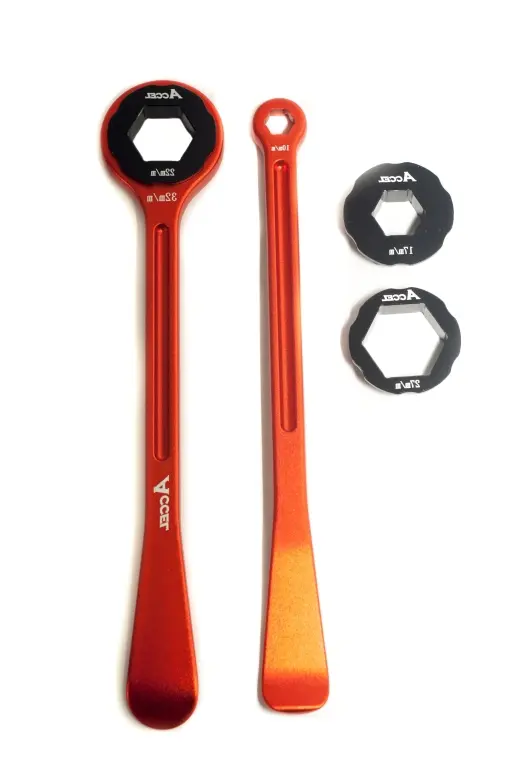 ACCEL sada montážních pák na pneumatiky (23+24cm) ALU7075 kované s klíči 10,13,17,22,27,32 mm barva oranžová ( )