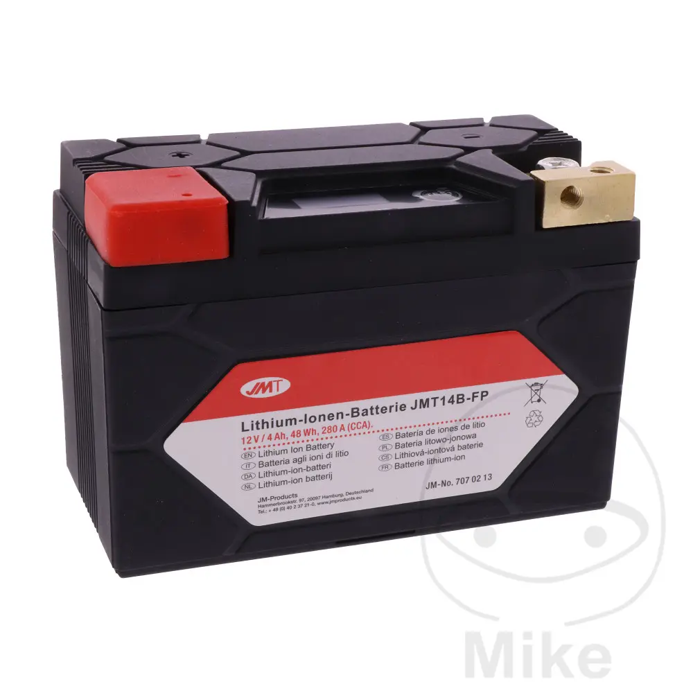 JMT motocyklový akumulátor JMT14B-FP JMT Lithium-iontový s ukazatelem napětí ADLY/HER CHEE/HERKULES CROSSROAD 220 SENTINEL 06-10, APRILIA RS 660 ABS