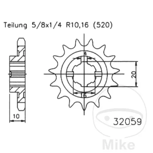 Esjot přední ozubené kolečko 13Z typ řetězu 520 šířka vnitřního ozubení 6mm s roztečí 16/20 HUSQVARNA CR 125 95-96, SM 125 98-99, SM 125 S 00-10, SMS