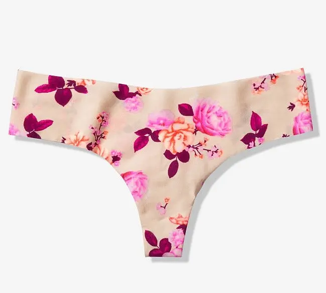 Dámské kalhotky - tanga PINK Victoria's Secret No show Beige floral, L