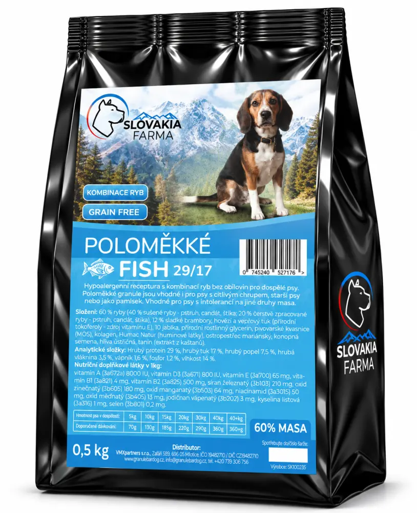 Poloměkké hypoalergenní Granule Slovakia Farma - Fish 29/17 - 0,5 kg