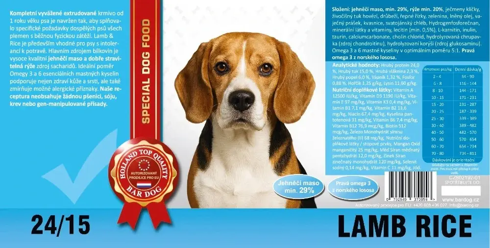 Bardog Super prémiové granule Lamb rice 24/15