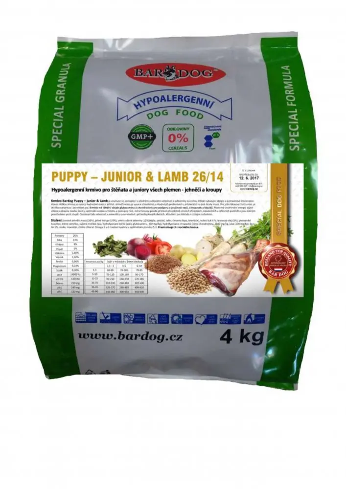 Granule Bardog Hypoalergenní granule Puppy Junior Lamb 26/14 -
