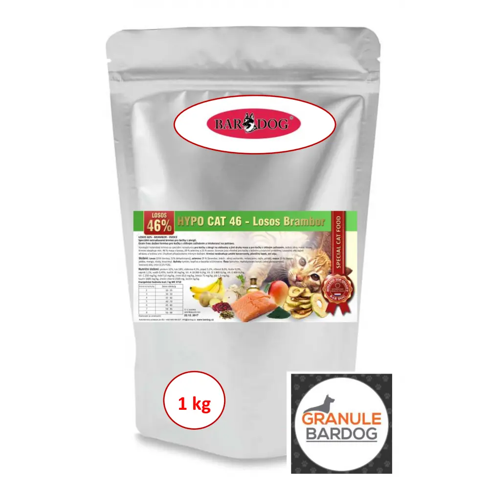 Granule Bardog Hypoalergenní granule pro kočky Hypo Cat 46 - Losos Brambor 32/18 -