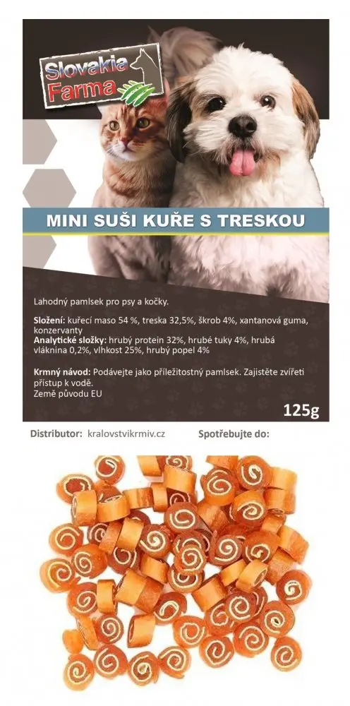 Mini suši kuře s treskou 125 g – měkké masové pamlsky z kuřecího a tresčího masa