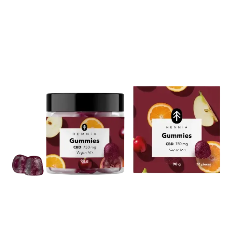 CBD veganské gumové bonbóny, ovocná směs, 750 mg CBD, 30 ks x 25 mg, 90 g