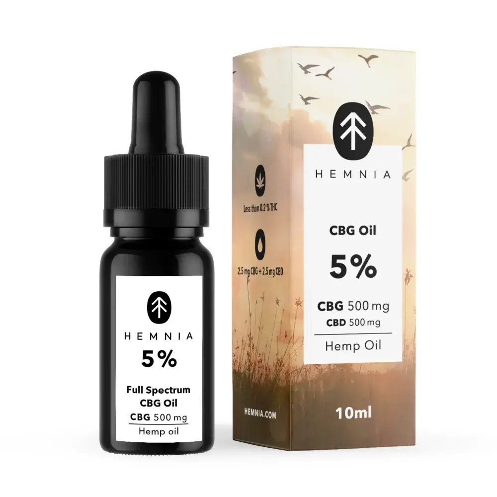 Hemnia Full spectrum Pain Relief CBG olej - 5 % CBG, 5 % CBD, 500 mg, 10 ml