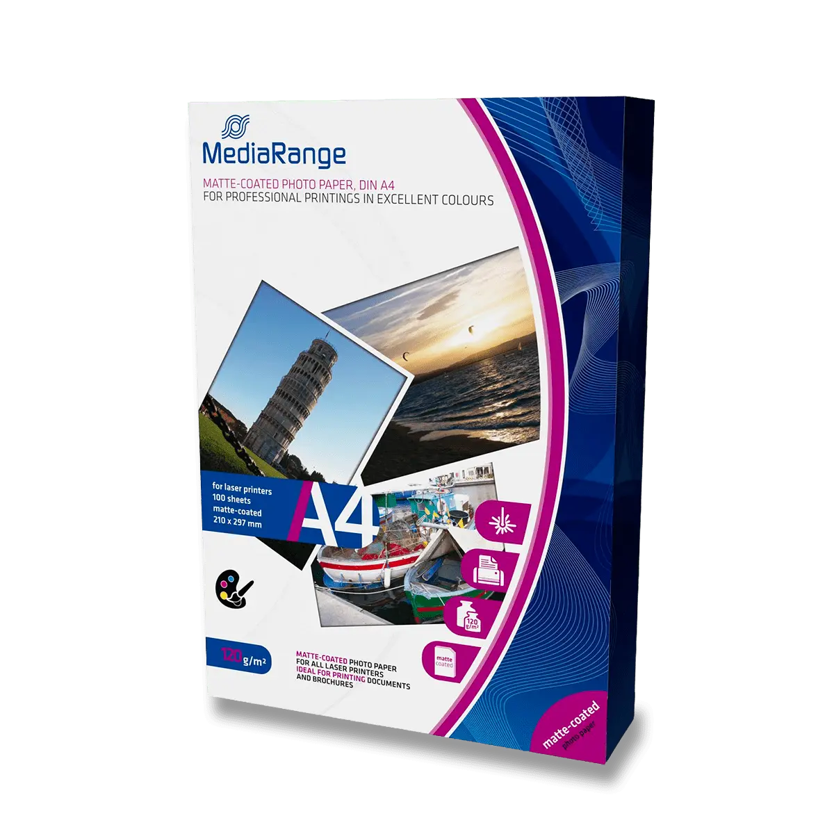 MediaRange - fotografický papír - matný, A4, 120 g, 100 listů, laser