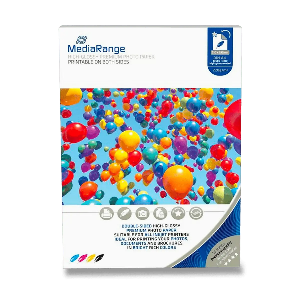 MediaRange - fotografický papír - vysoce lesklý , A4, 220 g, 50 listů, oboustranný