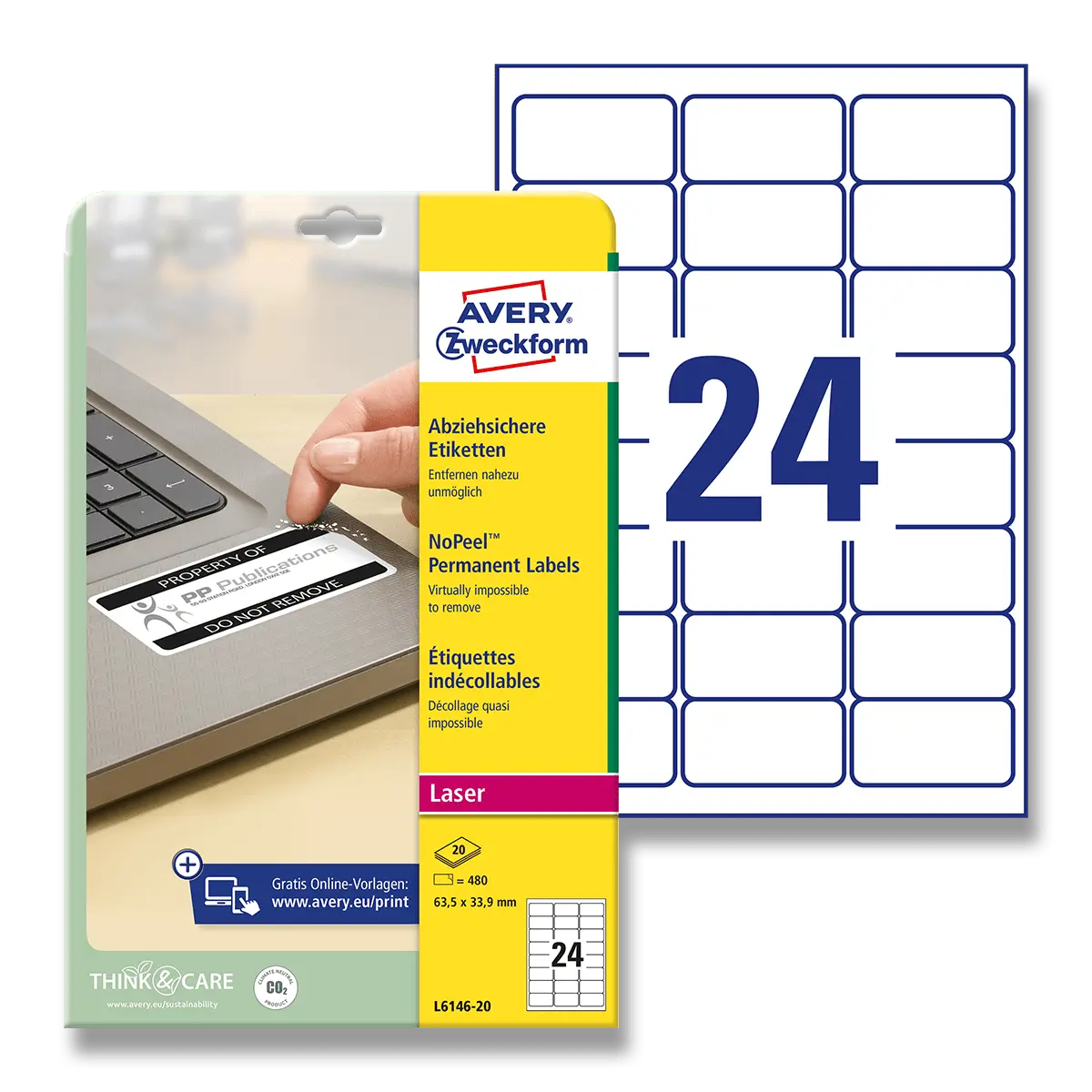 Avery Zweckform - Etikety s ochranou proti manipulaci - 63,5 x 33,9 mm, 480 etiket
